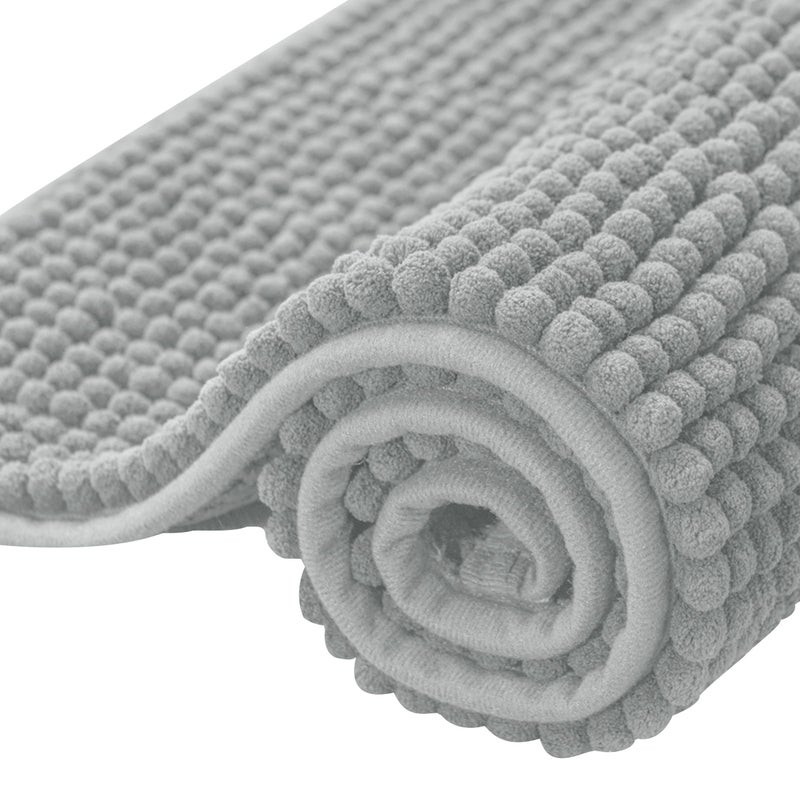 SUBRTEX Bathroom Rugs, 20" x 32" Chenille Bath Rug Soft Short Plush Bath Mat Soft Shower Mat Water Absorbent Shower Mat Quick Dry Machine Washable, Light Gray - Image 1